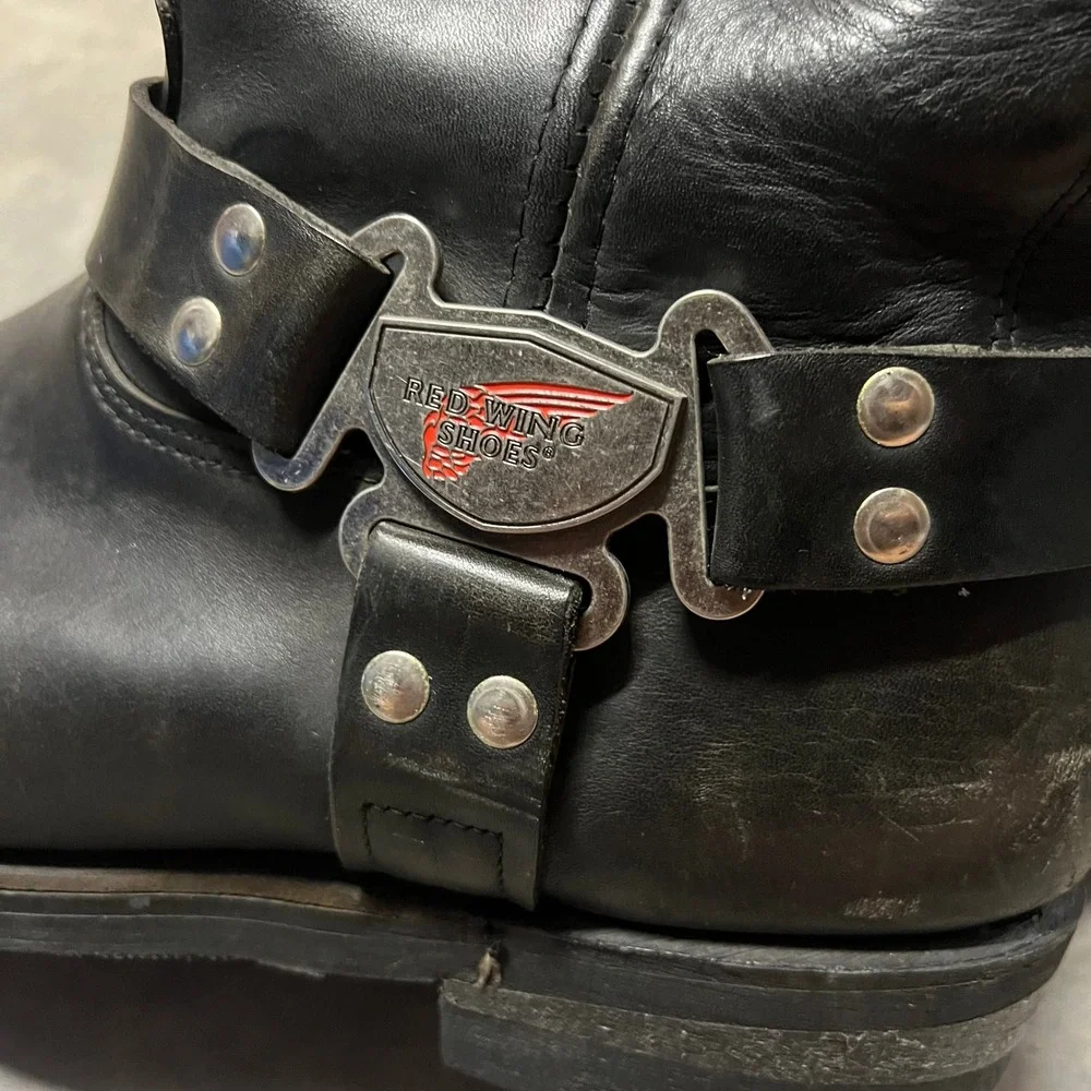 Red Wing 969 Mens Black Leather Harness Boots Square Toe Vibram Sole 13 E2 USA